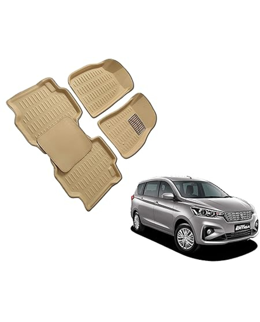 3D Kagu Floor Mat Compatible with SUZUKI ERTIGA 2019 to Present and RENAULT DUSTER 2012 to 2018 | Set of 4 Pcs | Custom Fit | BEIGE